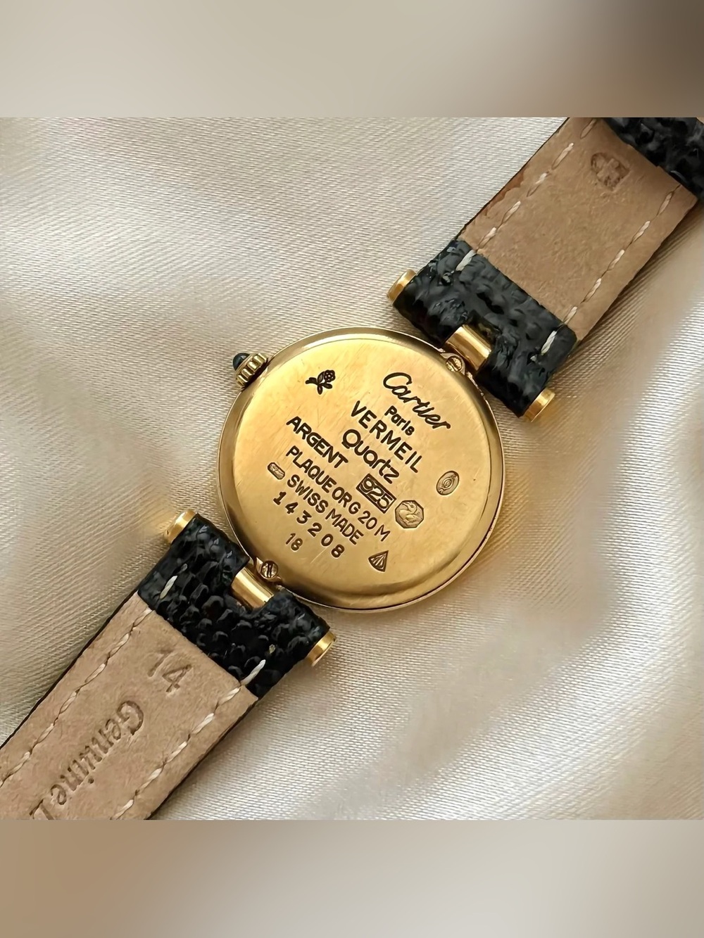 AUTHENTIC VINTAGE CARTIER BLACK LEATHER WATCH - WITH BOX - Picture 8 of 8